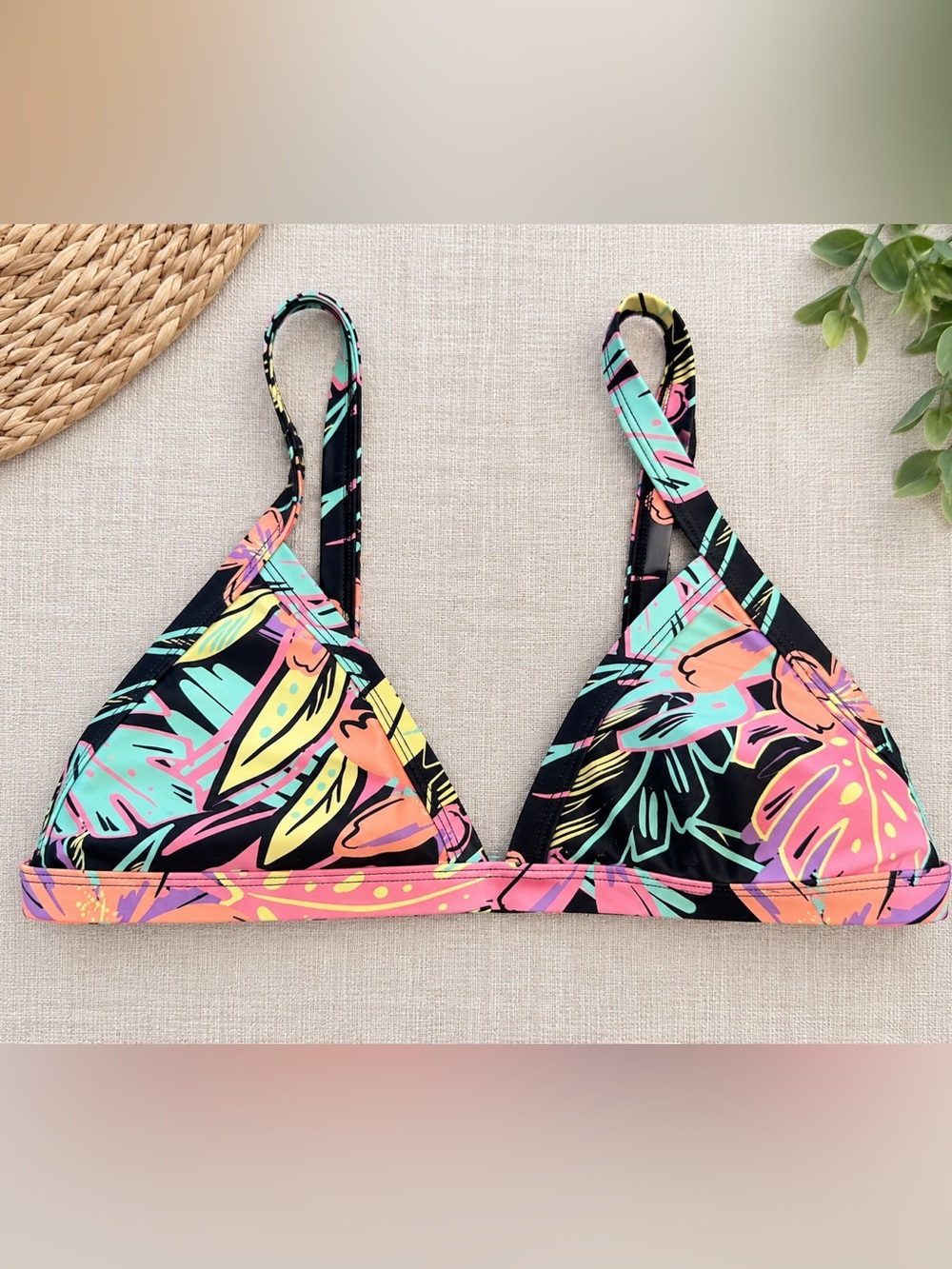 Tropical Print Triangle Bikini Top s